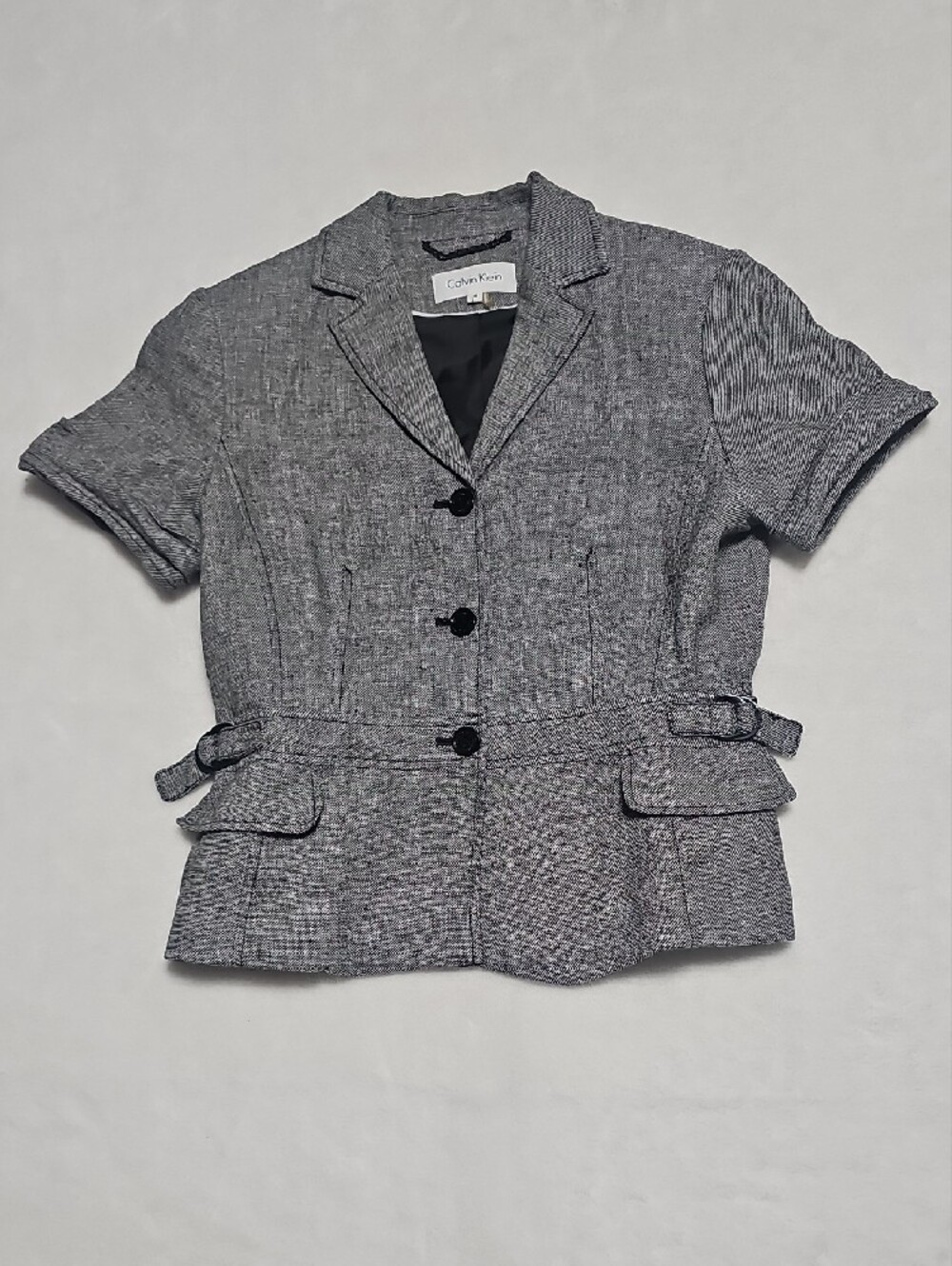 Calvin Klein Gray Short-Sleeve Peplum Midi Dress Suit - Picture 2 of 11